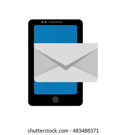 Smartphone gadget with envelope icon. Technology device and media theme. Isolated design. Vector illustration