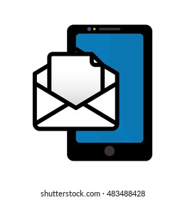 Smartphone gadget with envelope icon. Technology device and media theme. Isolated design. Vector illustration