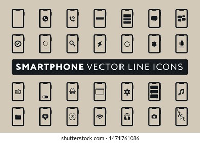Smartphone Gadget Functions. Incoming Call, Broken Screen, Notification, Chat, Message, Charging, Update, Recorder, Music, Settings, Incognito Mode, Online Shopping, Face ID, Wireless Headphones. Flat