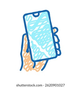 gadget de smartphone na mão ícone doodle esboço vetor. gadget de smartphone no sinal de mão. ilustração de símbolo isolado