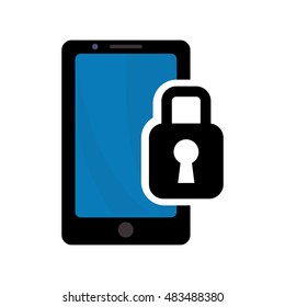 Smartphone gadget with padlock icon. Technology device and media theme. Isolated design. Vector illustration