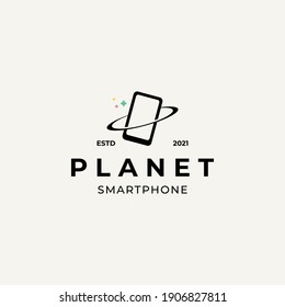 Smartphone or gadget with planet ring logo vector template