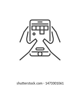 Smartphone with Game in hands vector outline icon or symbol