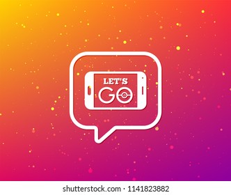 Smartphone game icon. Let's Go symbol. Location-based reality game concept. Soft color gradient background. Speech bubble with flat icon. Vector