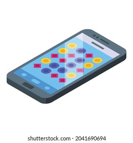 Icono de prueba de juego Smartphone vector isométrico. Teléfono móvil. Software de juego