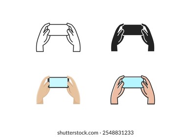 smartphone gaming icons with outline, silhouette, cartoon and outline filled styles