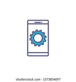 smartphone with gear fill style icon vector illustration design