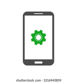 Smartphone with gear icon on screen. Vector.