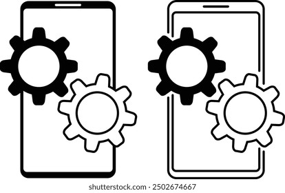 Smartphone and gear icon set