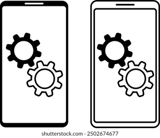 Smartphone and gear icon set