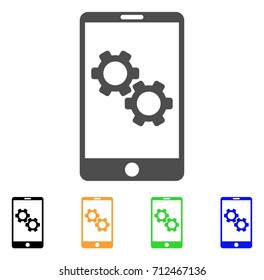 Smartphone Gear Options icon. Vector illustration style is a flat iconic smartphone gear options symbol with black, grey, green, blue, yellow color versions. Designed for web and software interfaces.
