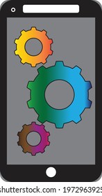 Smartphone and Gear, repair, Settings or Mobile Development Concept