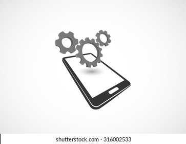 Smartphone mit Zahnrad 3D-Symbol