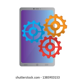 Smartphone with a gears icon. Mobile app. Vector illustration design