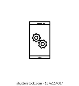 Smartphone Gears icon with smartphone pictogram clipart. Vector illustration style is a flat iconic symbol, gray colors. Designed for web and software interfaces.