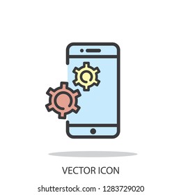 smartphone with gears icon vector