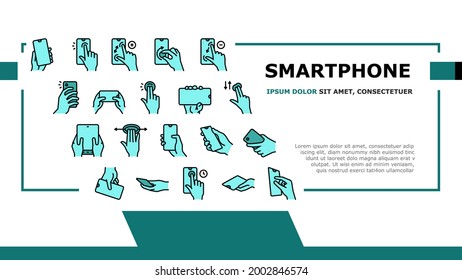 Vector de encabezado de aterrizaje de gestos Smartphone. Zooming Y Swiping, Presione Y Sostenga El Dedo En La Pantalla De Smartphone, Tocando En La Ilustración De Pantalla Telefónica