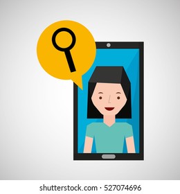 smartphone girl cartoon searching media vector illustration eps 10