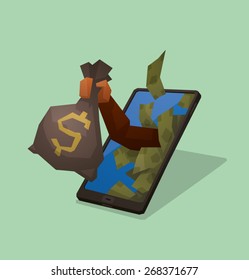 Smartphone giving money, vector
