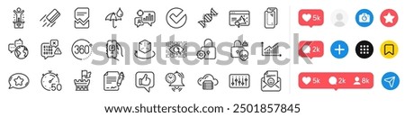Smartphone glass, Artificial intelligence and Seo marketing line icons pack. Social media icons. Signing document, Lock, Verify web icon. Vector