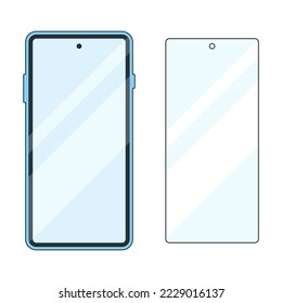 Smartphone y protector de pantalla de vidrio. Ilustración vectorial simple