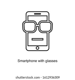 Smartphone with glasses icon vector on white background. Black icon illustration