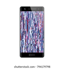 Smartphone with glitch effect screen isolated on white background. Mobile phone vector illustration.