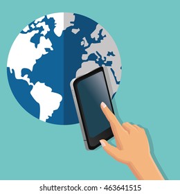smartphone global communication earth planet icon. Colorfull and flat illustration. Vector graphic