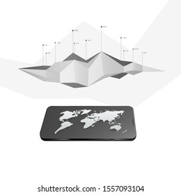 Smartphone with global map. Modern infographic template. Graphic concept for your design