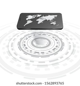 Smartphone with global map. Modern infographic template. Graphic concept for your design