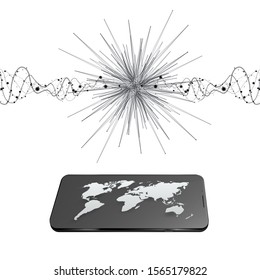 Smartphone with global map. Modern infographic template. Graphic concept for your design