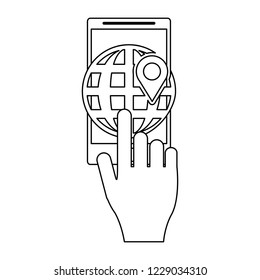 Smartphone with global spehere on screen in black and white