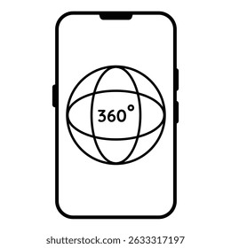 Smartphone globe 360 degree view icon vector illustration for virtual reality panoramic navigation motion rotation interaction digital application.