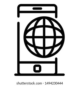 Smartphone and globe icon. Outline smartphone and globe vector icon for web design isolated on white background