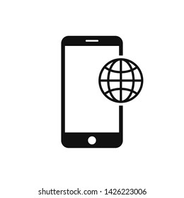 Smartphone with globe icon. Roaming isolated sign. Travel internet technology sign. EPS 10