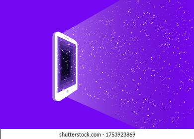 Smartphone con pantalla brillante sobre fondo azul oscuro. Para conectarse a Internet, el concepto.