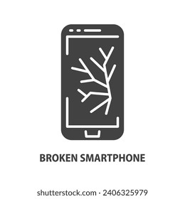 Glyph-Symbol für Smartphone. Zerbrochene Anzeige auf einem Gerät. Kabel am Mobiltelefon. Vektorkonzept reparieren. 