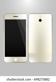 Smartphone in golden color with blank screen, mockup - Simple way to put a picture or screenshot below glossy, shiny screen layer, which affects each pattern - in eps10