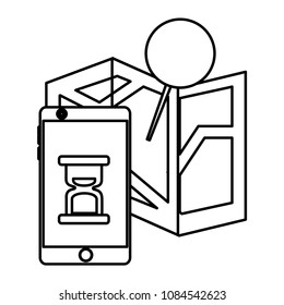 smartphone with gps application and paper map