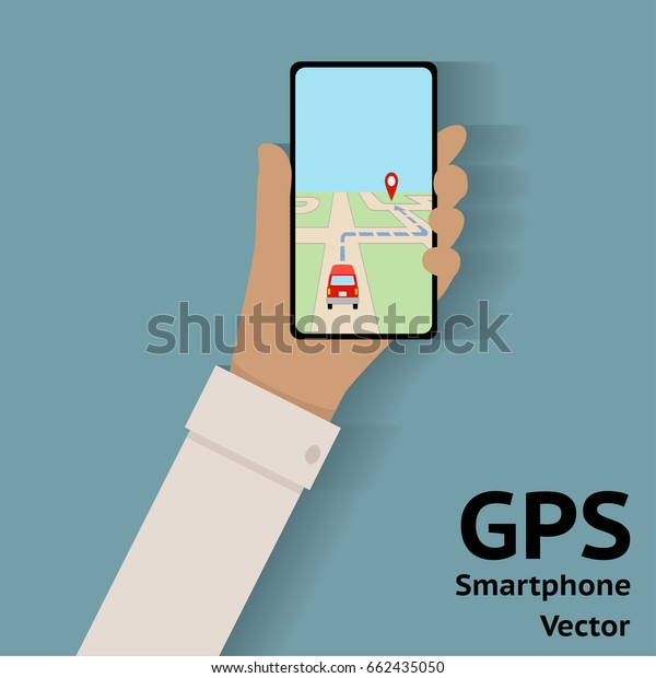 Smartphone GPS Map with\
Car Route on Road\
