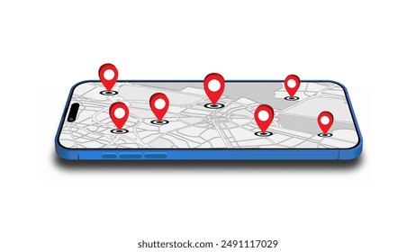 Smartphone GPS Navigation App Displayed on Perspective Mobile Device. Vector Illustration.