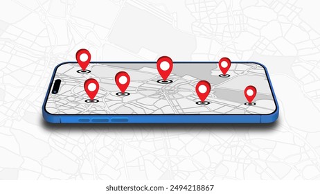 Smartphone GPS Navigation App Displayed on Perspective Mobile Device. Vector Illustration.