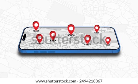 Smartphone GPS Navigation App Displayed on Perspective Mobile Device. Vector Illustration.