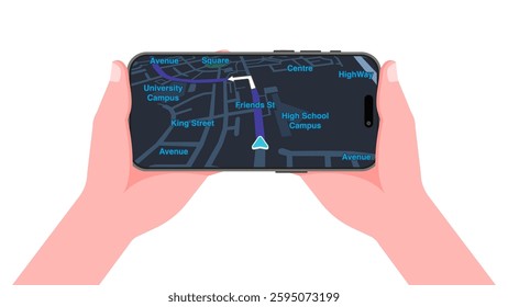 Smartphone GPS Navigation App: Mobile City Map, Location Tracking, and Trendy Interface Design. Vector Infographic.