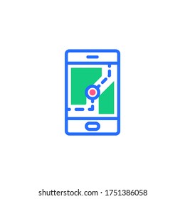 Smartphone GPS navigator flat icon, vector sign, mobile phone navigation app colorful pictogram isolated on white. Symbol, logo illustration. Flat style design