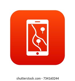 Smartphone with GPS navigator icon digital red for any design isolated on white vector illustration