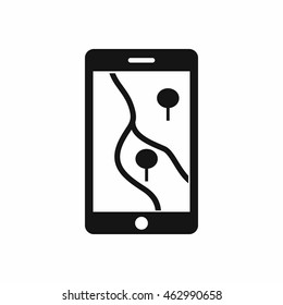 Smartphone with GPS navigator icon in simple style isolated vector illustration