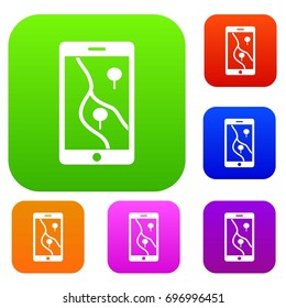 Smartphone with GPS navigator set icon in different colors isolated vector illustration. Premium collection