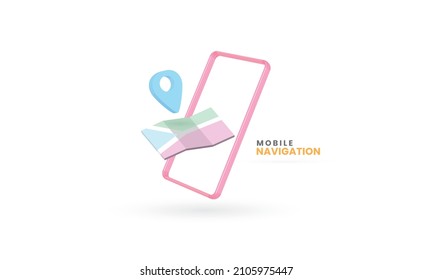 Pin de Smartphone y GPS en el mapa, marca de localización del mapa y el pin de localización o símbolo de navegación en fondo blanco