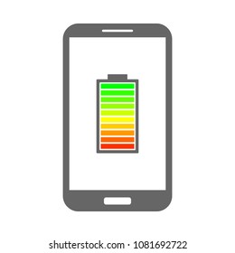 Smartphone with gradient battery icon on screen. Vector.